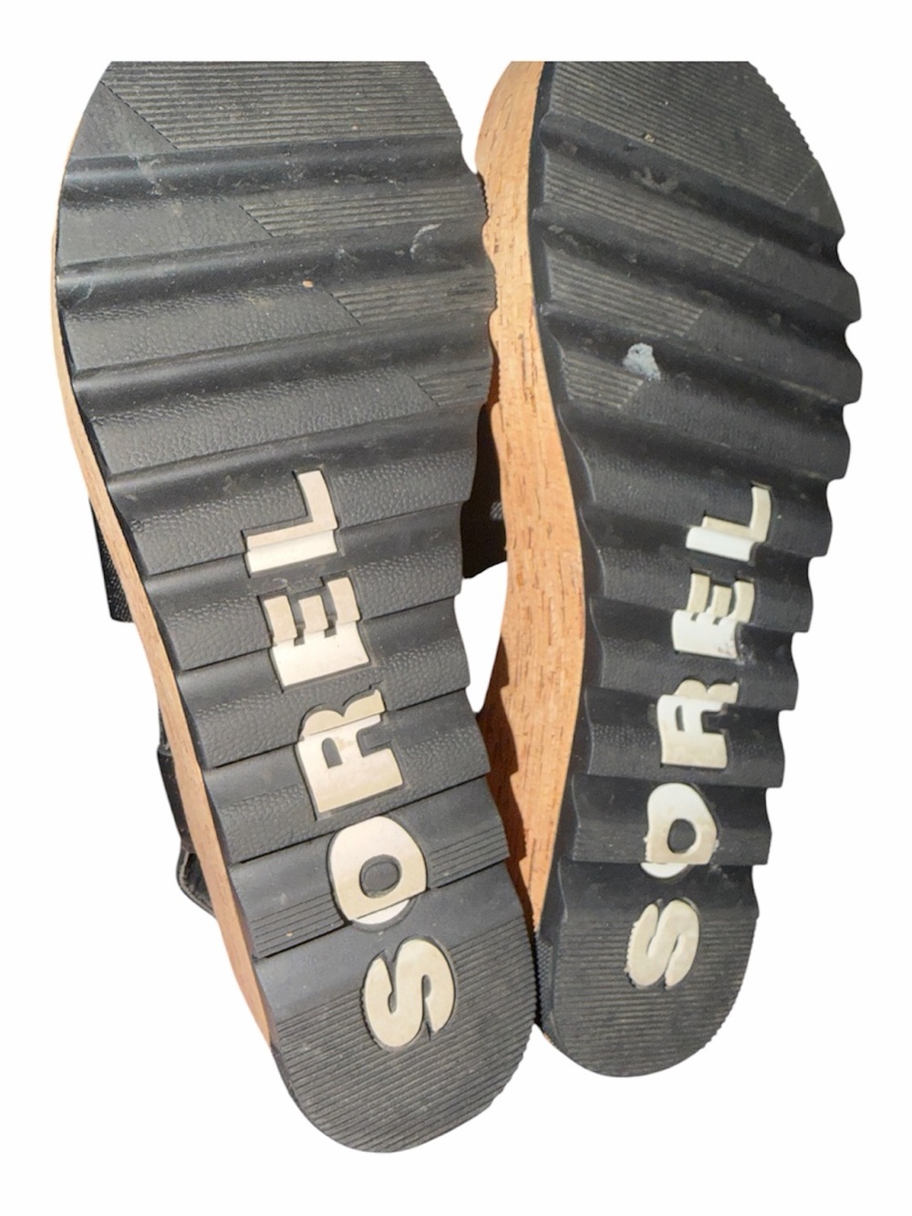 Sorel Black Cork-Style Platform Wedge Sandal - Picture 3 of 4
